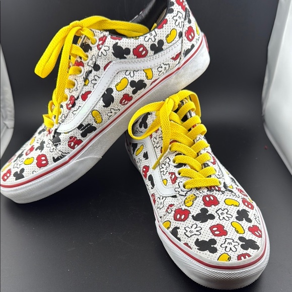 UNISEX Vans Disney Mickey Mouse Cartoon Print Sneakers with Yellow Laces - Picture 2 of 5